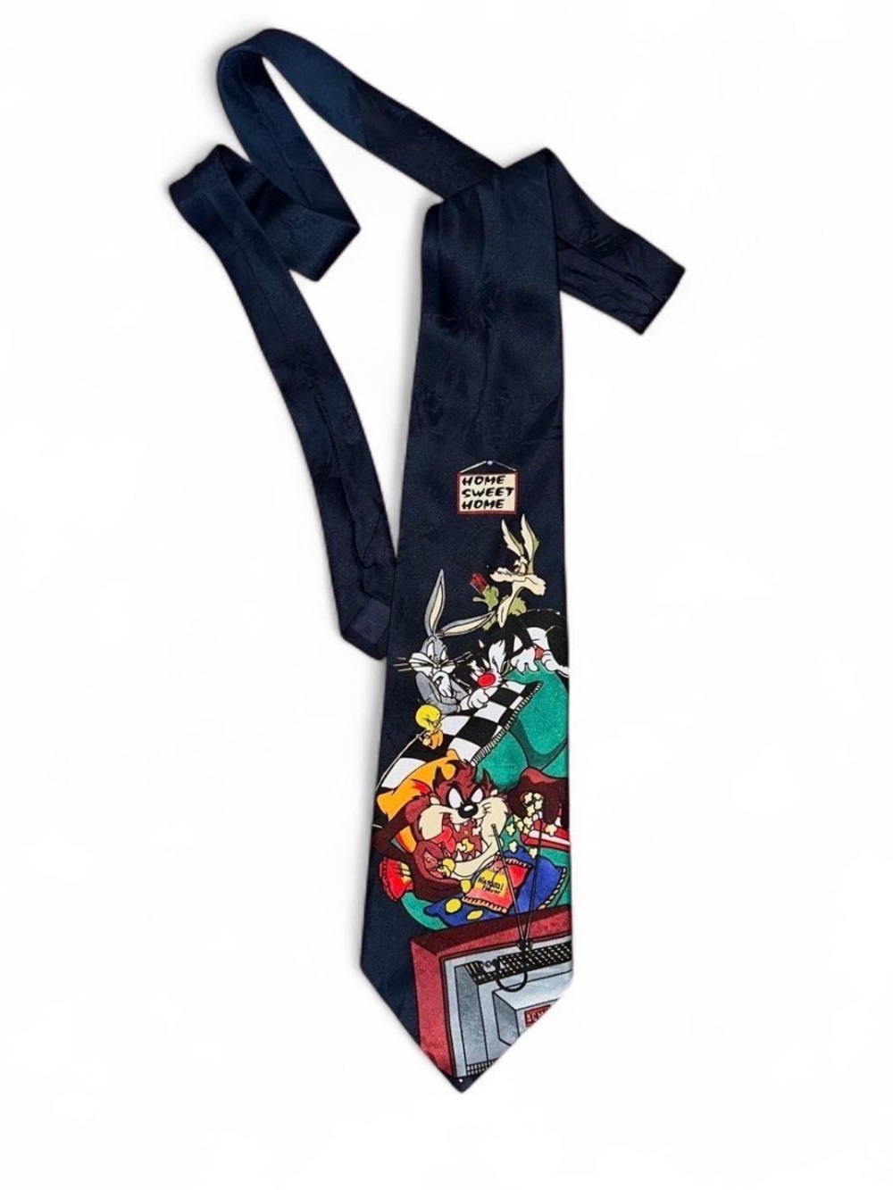 Looney Tunes Mania Cartoon Novelty Tie Navy with Multicolor Print 1993 Bugs Bunn